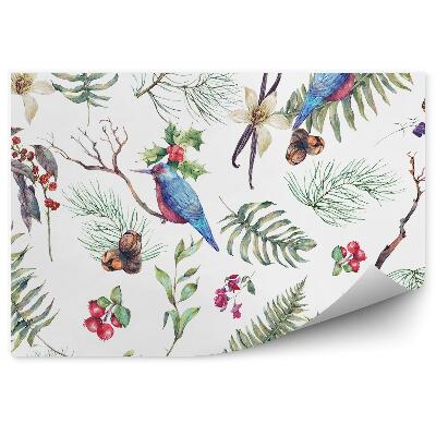 Papier peint Feuilles de fougère vanille fruits branches cônes d'arbre de Noël oiseaux gila