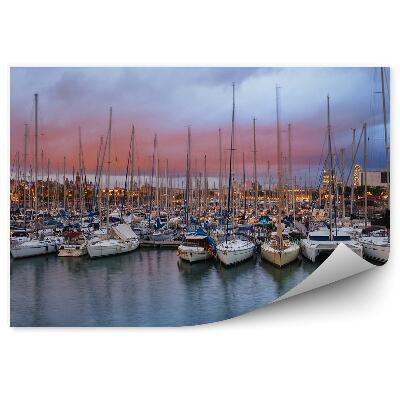 Papier peint Port Vell Bateaux Plus Coucher de soleil