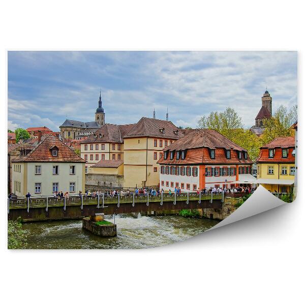 Papier peint Vieilles maisons Rivière Centre Pont Touristes