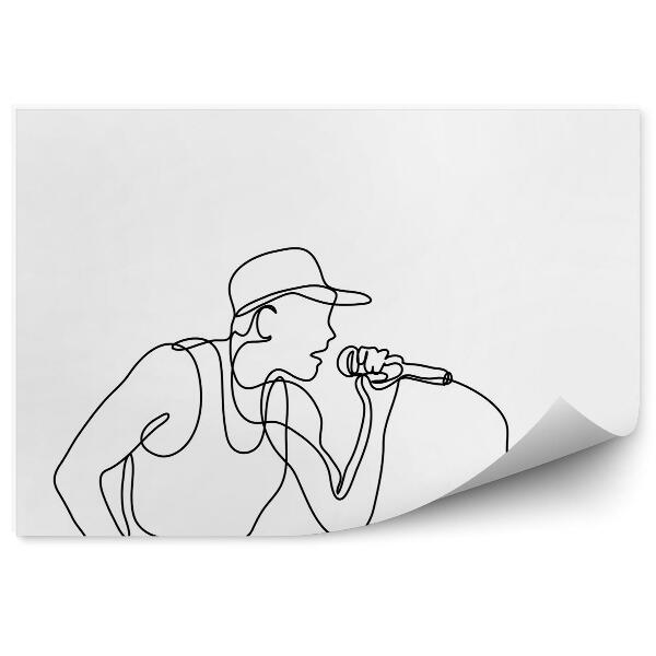 Papier peint panoramique Dessin au trait continu d'un chanteur avec un microphone 