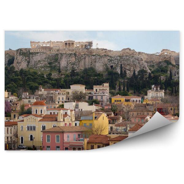 Papier peint Vue Panoramique Acropole D'athènes Bâtiments Arbres Antiquité Ciel Nuages