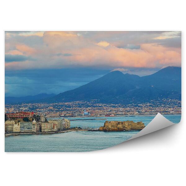 Papier peint Forteresse médiévale Baie de Naples Bâtiments maritimes Volcan Naples Italie