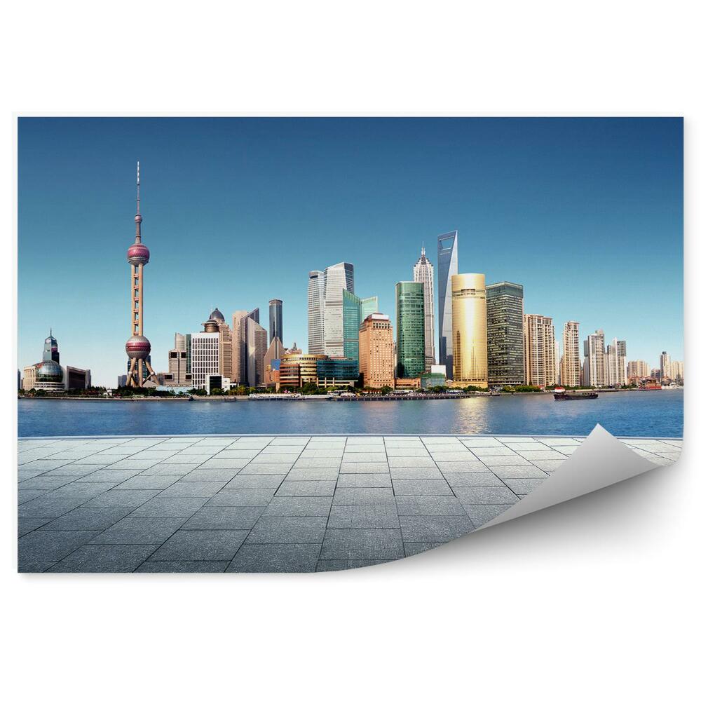 Papier peint Panorama De La Ville De Shanghai Gratte-Ciel Pavés Océan