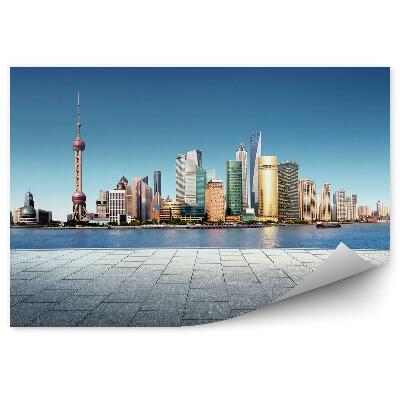 Papier peint Panorama De La Ville De Shanghai Gratte-Ciel Pavés Océan