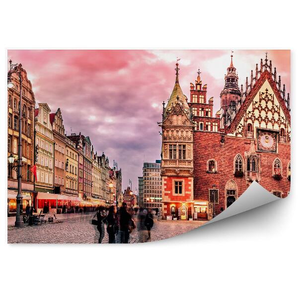 Papier peint Wrocław Place du Marché Hôtel de Ville Gens Coucher de Soleil