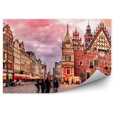 Papier peint Wrocław Place du Marché Hôtel de Ville Gens Coucher de Soleil