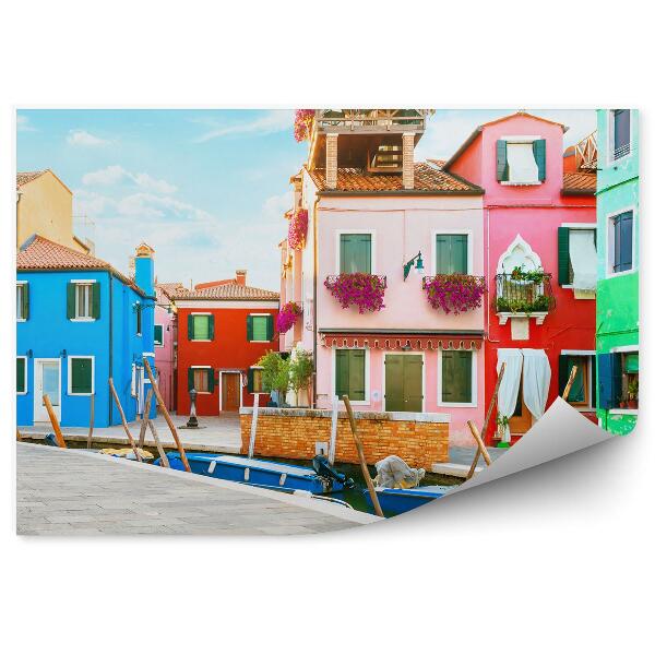 Papier peint Maisons colorées Canal Bateaux Venise Italie