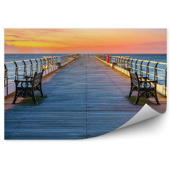 Papier peint Plage Océanique Coucher De Soleil Bancs Jetée Nord-Est Angleterre