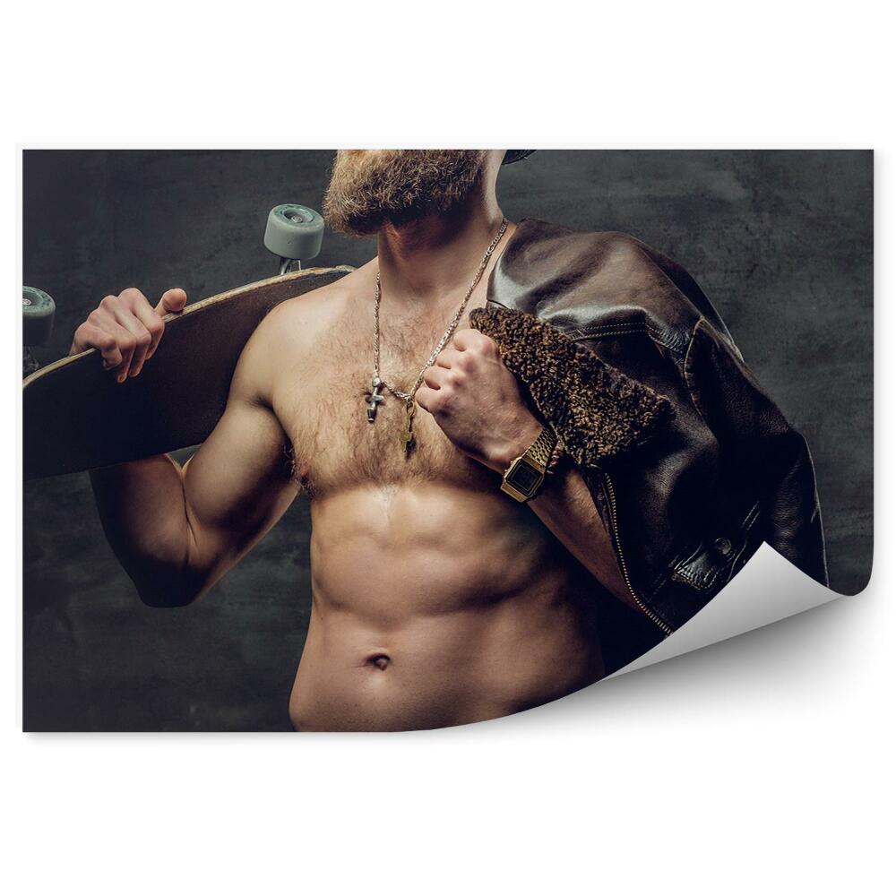 Papier peint Portrait d'un skateboarder bodybuilder en béton