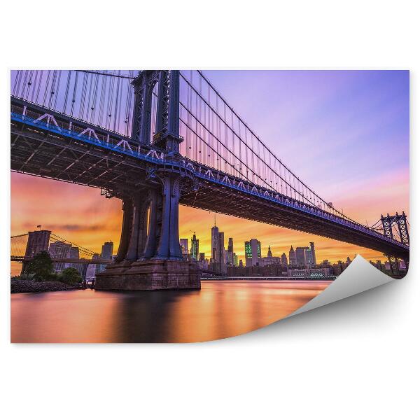 Papier peint Pont de Brooklyn Fleuve Hudson Bâtiments Coucher de soleil New York City