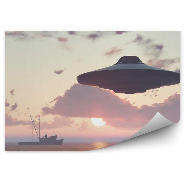 Papier peint Ufo 3d Vaisseau Spatial Mer Ciel Nuages Soleil