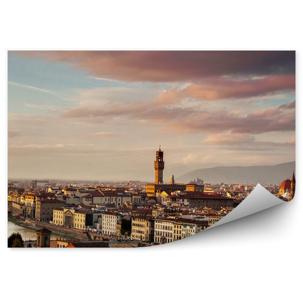 Papier peint Panorama De Florence Italie Pont Des Orfèvres Vue Du Fleuve Ciel Nuages