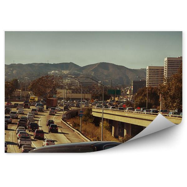 Papier peint Montagnes Gratte-ciel Autoroute Voitures Los Angeles