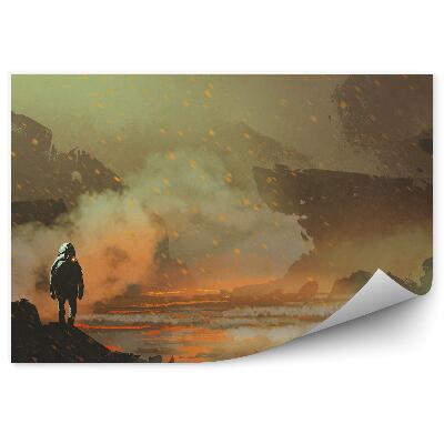 Papier peint Astronaute Planète Eau Volcan Lave