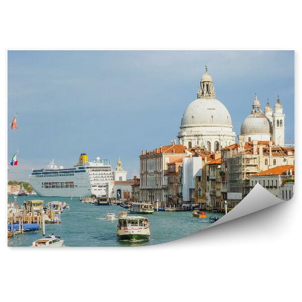 Papier peint Italie venise bateaux eau architecture drapeaux