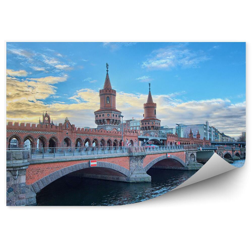 Papier peint Rivière Spree Berlin Ciel Nuages Pont Oberbaum