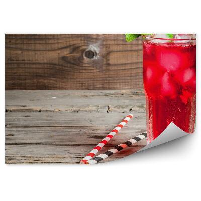 Papier peint panoramique Thé glacé jus de fruit glace menthe pailles bois