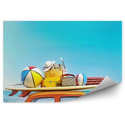 Papier peint Valise de vacances bord de mer voiture sable