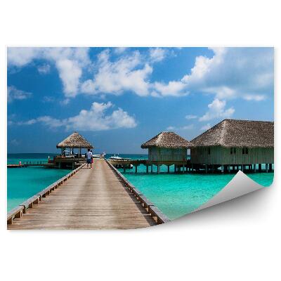 Papier peint Touristes maldives eau bleue ponton ciel