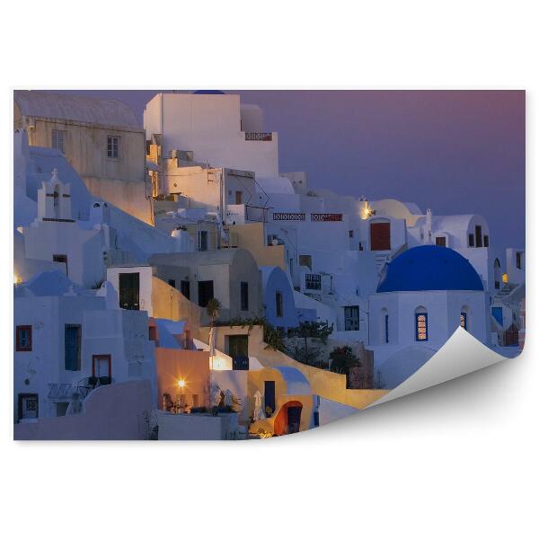 Papier peint Vue d'oiseau Santorini Bâtiments Grèce Nuit