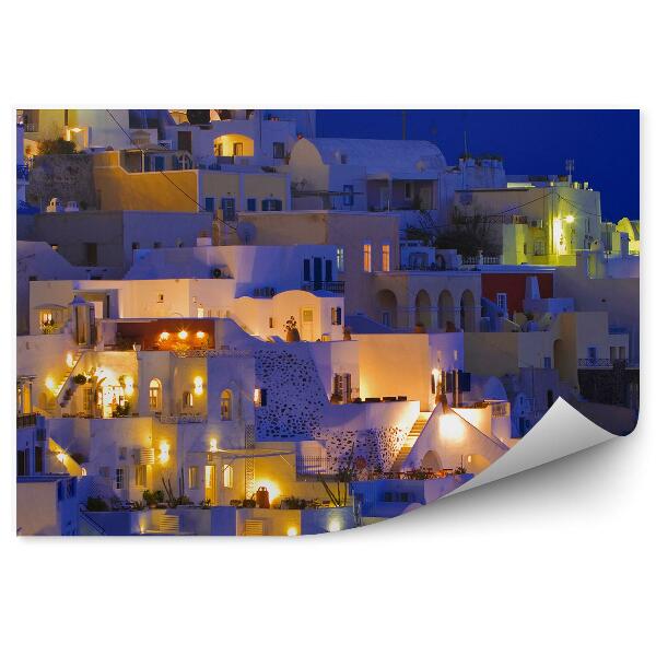 Papier peint Vue d'oiseau Santorini Bâtiments Grèce Lumière Nuit