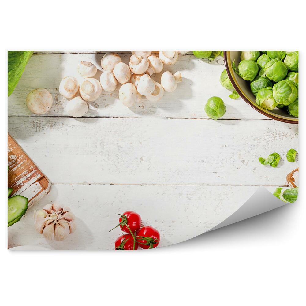 Papier peint panoramique Légumes crus aliments sains fond blanc coloré