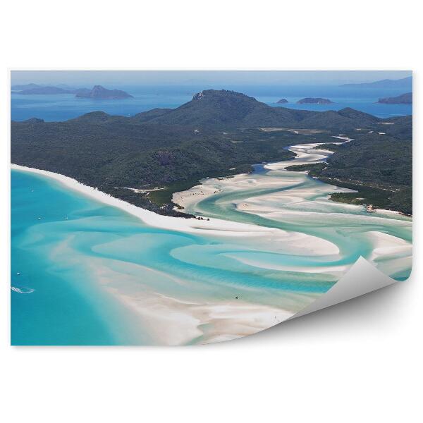 Papier peint Vue Aérienne Îles Whitsunday Montagnes Plage Océan Bateaux