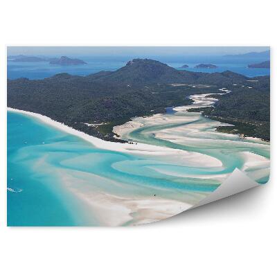 Papier peint Vue Aérienne Îles Whitsunday Montagnes Plage Océan Bateaux
