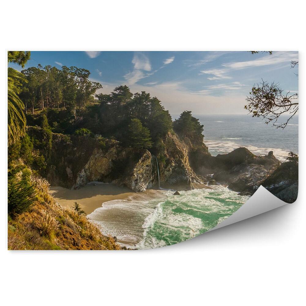 Papier peint Montagnes Roches Océan Arbres Palmiers Ciel Nuages Californie