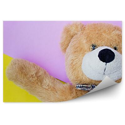 Papier peint panoramique Ourson rose fond jaune