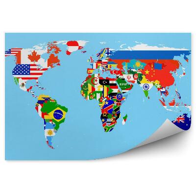 Papier peint Carte du monde avec drapeaux