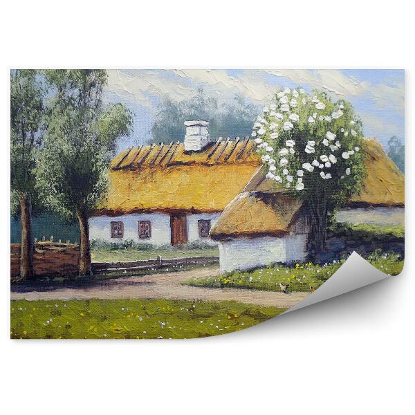 Papier peint Cottage Lac Arbres Ciel Oiseaux Fleurs Photo Ukraine