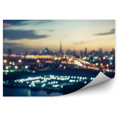 Papier peint Dubai city skyline blurred water clouds in the sky (horizon de la ville de Dubaï)