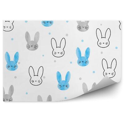 Tapisserie murale Lapins de dessin animé bleus et gris