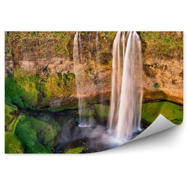 Papier peint Nature verte pont en bois chute d'eau