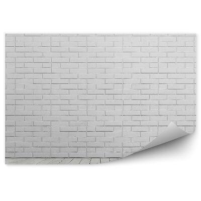 Papier peint Mur de briques blanches et plancher en bois