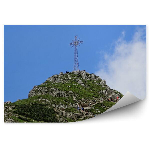 Papier peint Giewont Peak Rock Tourists Sky Clouds Tatry