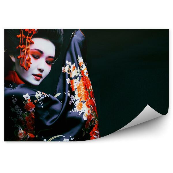 Papier peint Jeune geisha portrait kimono maquillage