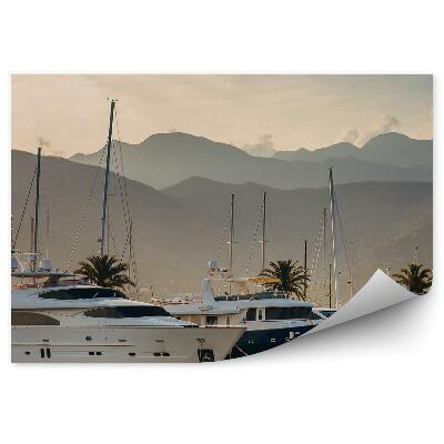 Papier peint Yachts bateaux montagnes adriatiques eau palmiers