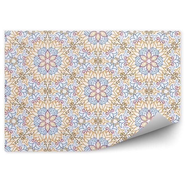 Papier peint Motif coloré abstrait fleurs fond blanc