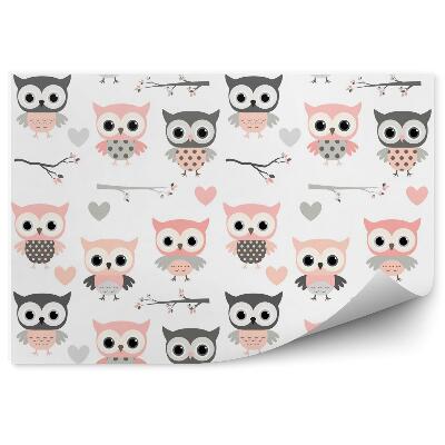 Papier peint panoramique Hiboux roses en dessin animé