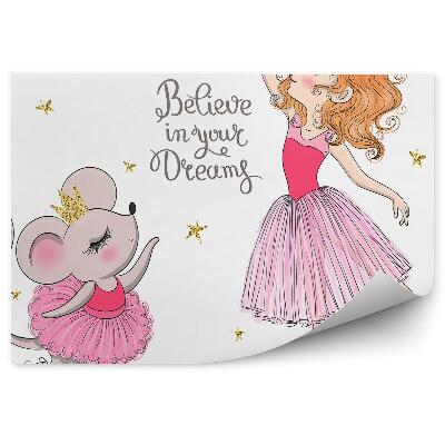 Tapisserie panoramique Princesse souris étoiles or danse de ballerine