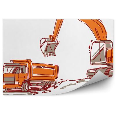 Papier peint panoramique Dessin d'un robot de construction avec une pelleteuse orange