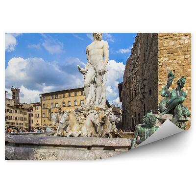 Papier peint Fontaine de Neptune Bâtiments Ciel Nuages Florence Italie