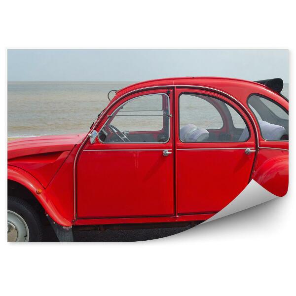 Papier peint Citroen 2cv rouge classique sur la plage