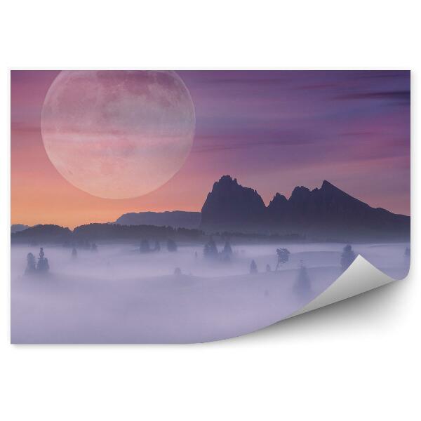 Papier peint Pleine Lune Montagne Brouillard