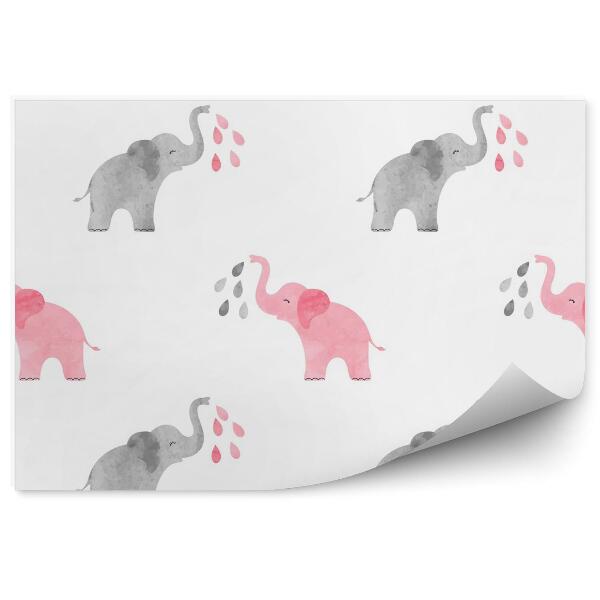 Tapisserie murale Éléphants roses et gris