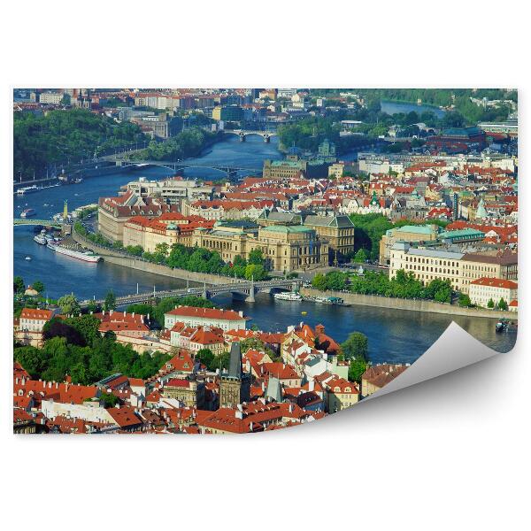 Papier peint Panorama de la ville de Vltava Prague Vue à vol d'oiseau