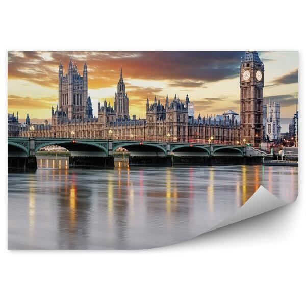 Papier peint Palais de Westminster Big Ben Pont Tamise Ciel Nuages Londres