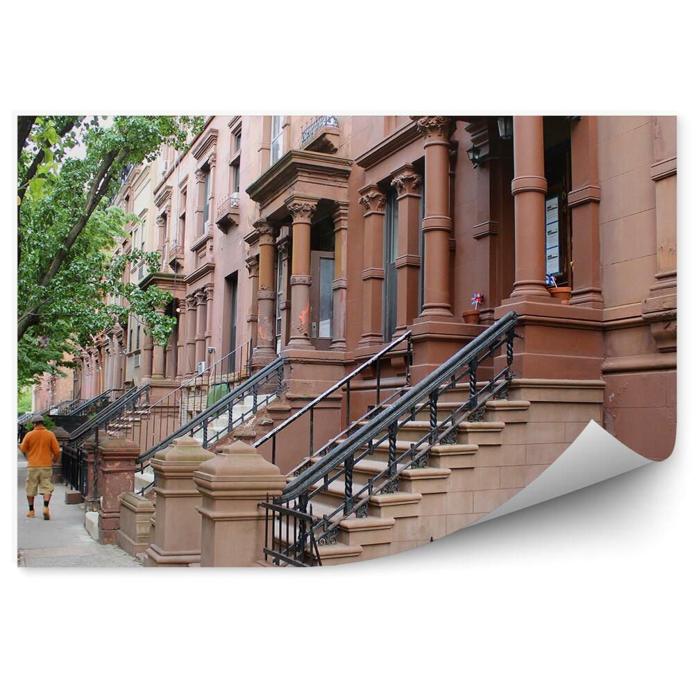 Papier peint Panneau New York Buildings Harlem New York Trees People Cars Stairs